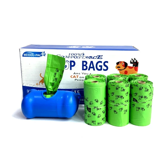 Amidon de maïs PLA Pbat sacs biodégradables sacs à déchets caca sacs à ordures en plastique caca de chien sur rouleau avec noyau en papier